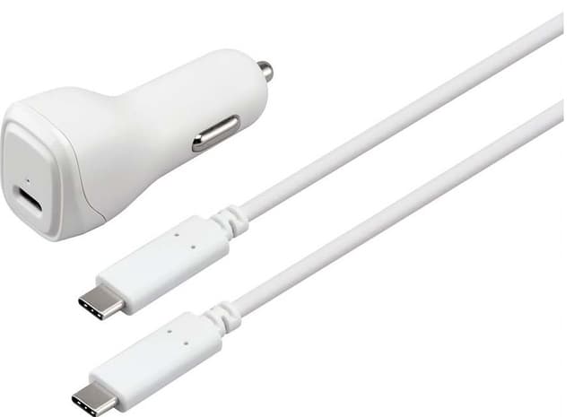 Sandstrøm USB-C till USB-C billaddare (vit)