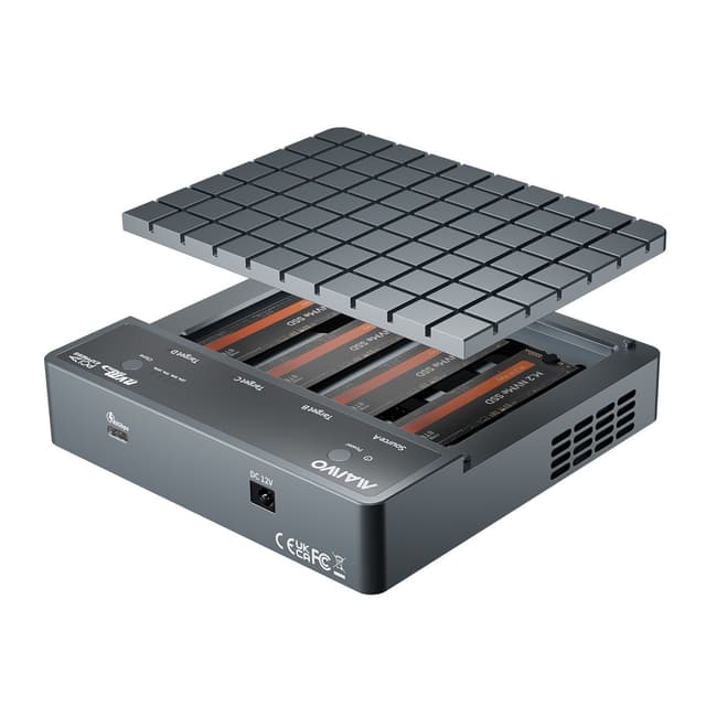 Maiwo 4-slot M.2 NVMe SSD Dockningsstation med kloningsfunktion, USB 4.0 Type-C 40Gbps