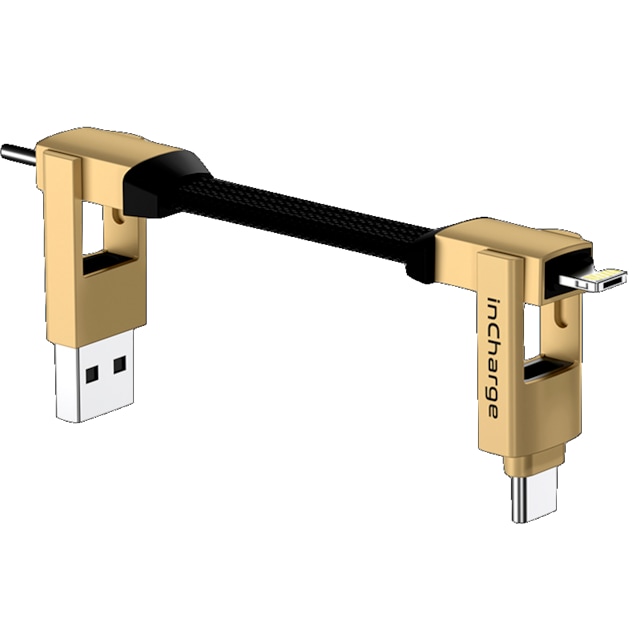 Ladd och datakabel Apple, Android, Lightning, Micro USB & USB-C 6 in 1 InCharge 6 Saturn Gold
