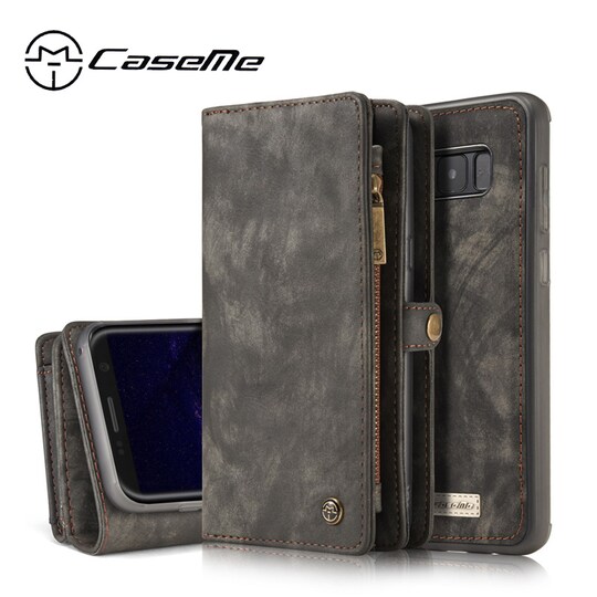 CASEME Samsung Galaxy S8 Retro läder plånboksfodral - Grå - Elgiganten