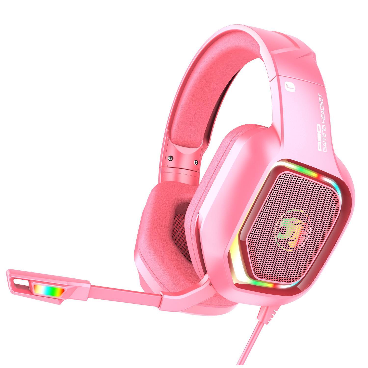 Gamingheadset med mikrofon och RGB-ljus Rosa - Elgiganten
