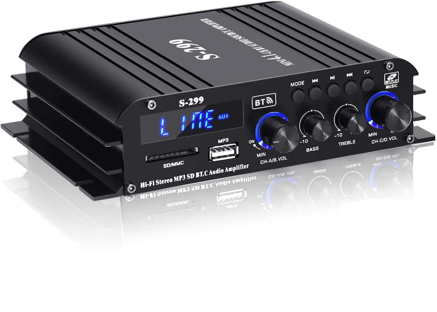 NÖRDIC Bluetooth 5.0 stereo 4.1 amplifier 4X40W+50W RMS förstärkare 2  högtalare och subwoofer med USB och SD mediaspelare input - Elgiganten