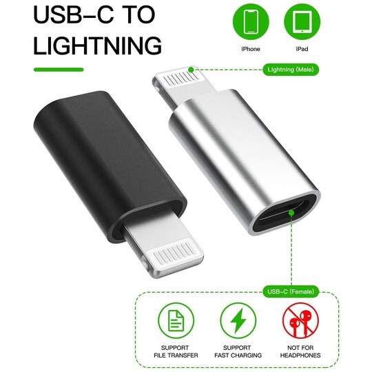 NÖRDIC 2 i 1 Adapter kit USB C ha till Lightning hona och Lightning ha till  USB C ho Aluminium Space Grey - Elgiganten