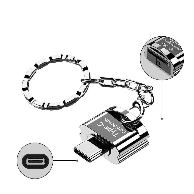 NÖRDIC USB-C 3.1kortläsare med nyckelring 5Gbps TF, MicroSD, Micro SDHC,  Micro SDXC 2TB UHS-I silver - Elgiganten
