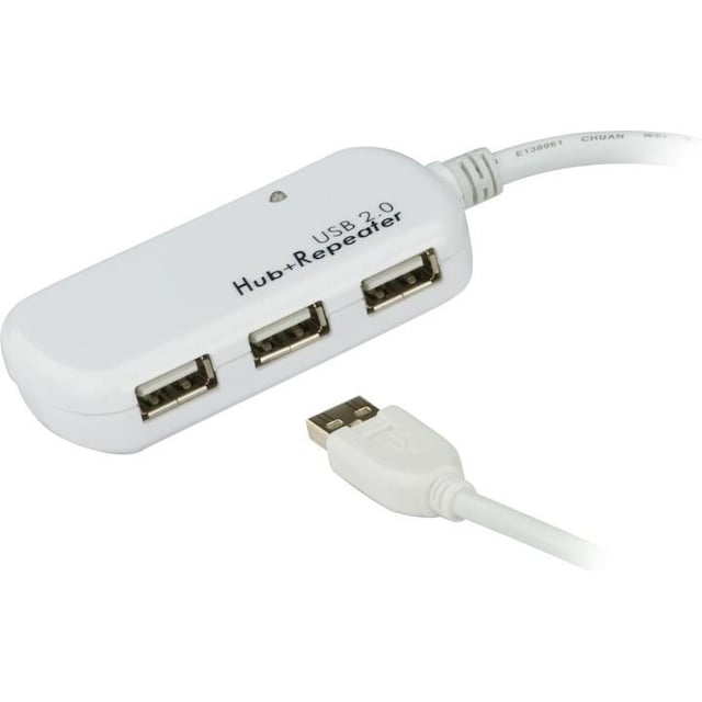 ATEN aktiv USB 2.0 förlängningskabel med 4-ports hubb, 12m