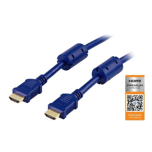 DELTACO HDMI-kabel, v1.4+Ethernet, 19-pin ha-ha, 1080p, blå, 2m (HDMI-1020B)