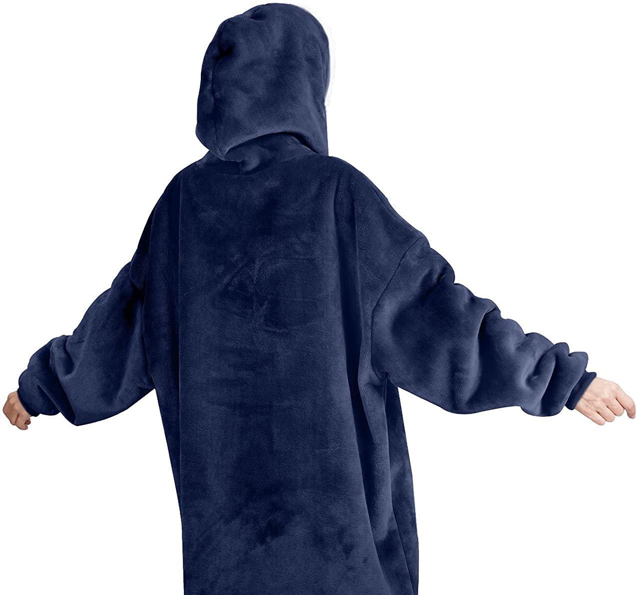 Hoodie filt med luva och ärmar Mörkblå - Elgiganten