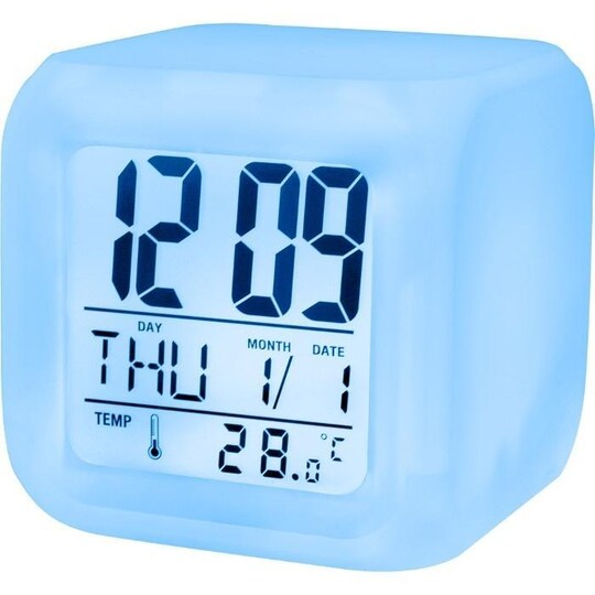 Setty digital väckarklocka med datum & temperatur, skiftar färg - Elgiganten
