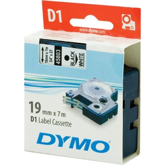 DYMO D1 märktejp standard 19mm, svart på vitt, 7m rulle (S0720830)