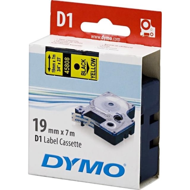 DYMO D1 märktejp standard 19mm, svart på gult, 7m rulle (S0720880)