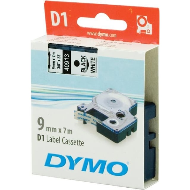 DYMO D1 märktejp standard 9mm, svart på vitt, 7m rulle (S0720680)