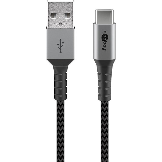 USB-C ™ till USB-A Textil kabel med metallpluggar (Space grå / silver) -  Elgiganten