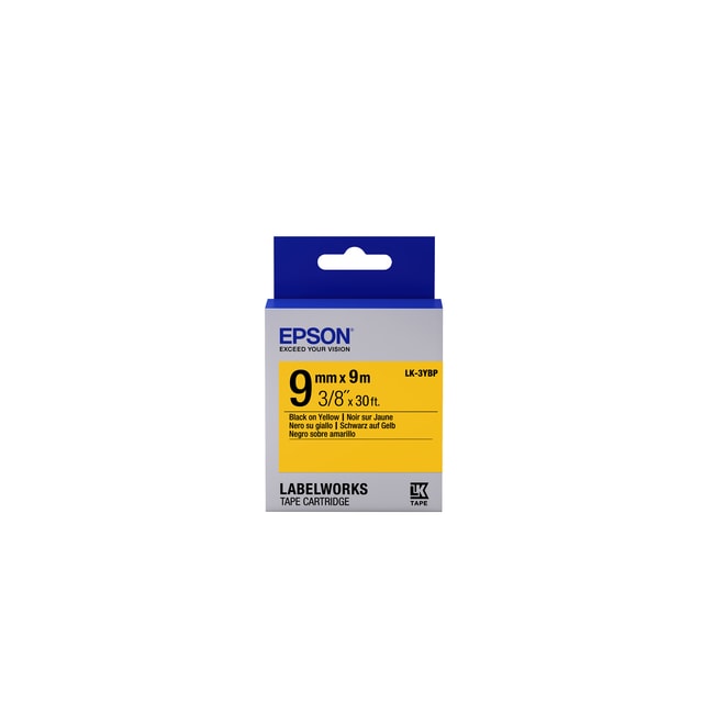 Epson etikettkassett pastell – LK-3YBP pastell svart/gul 9/9, Svart på