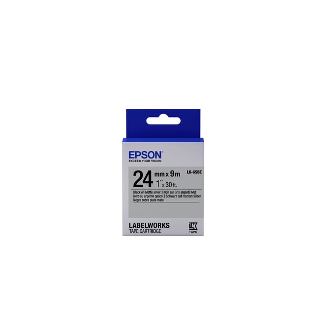 Epson etikettkassett matt – LK-6SBE matt svart/matt silver 24/9, Svart