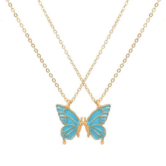 Gold Best Friends Butterfly Pendant Necklaces - 2 Pack