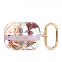 Guess AirPods Pro Skal Flower Print & Gold Hook Lila