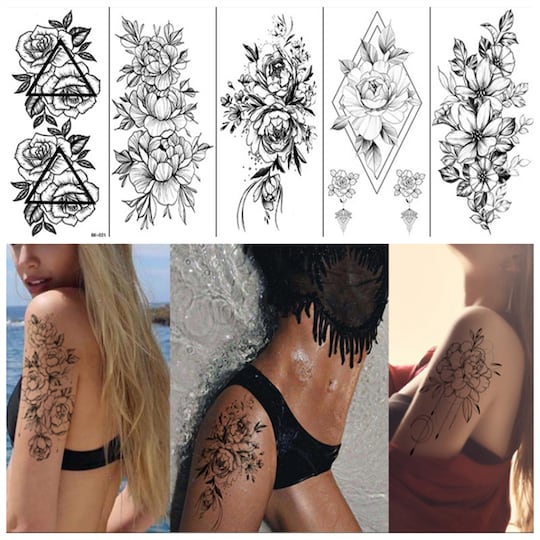 Gnuggisar - tillfälliga tatueringar med blommotiv 8 styck Svart - Elgiganten
