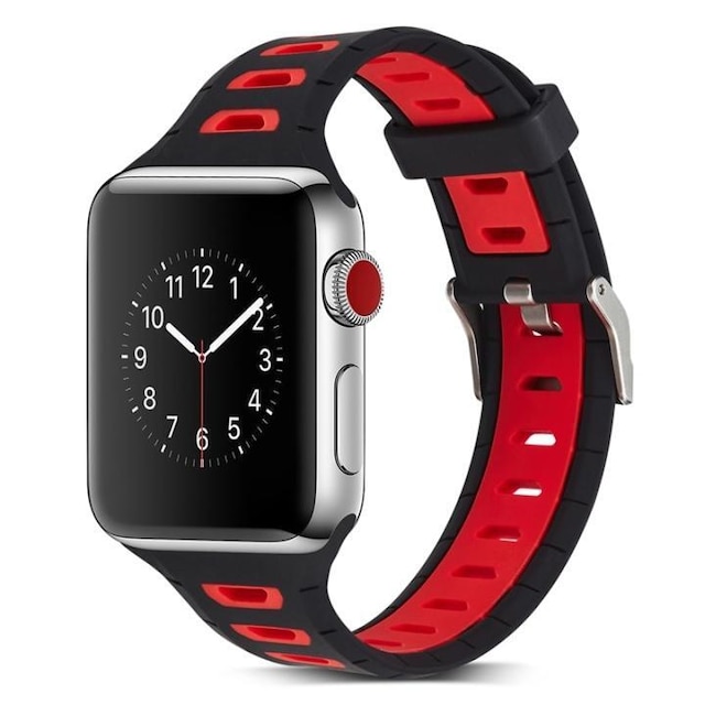 Silikon Klockarmband kompatibelt med Apple Watch, 42mm, Svart, Röd