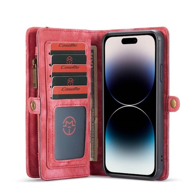 Multiplånbok CaseMe 11-kort Apple iPhone 14 Pro - Röd