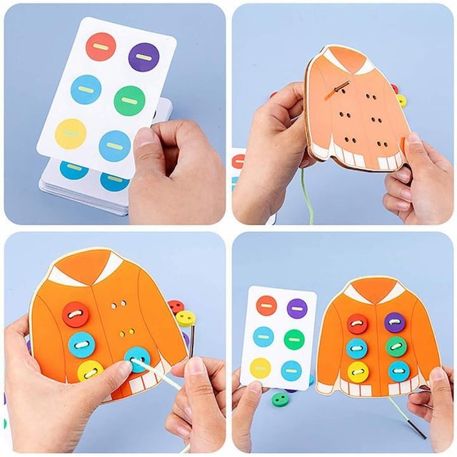 Trä knappar på tröja - utvecklande spel för småbarn