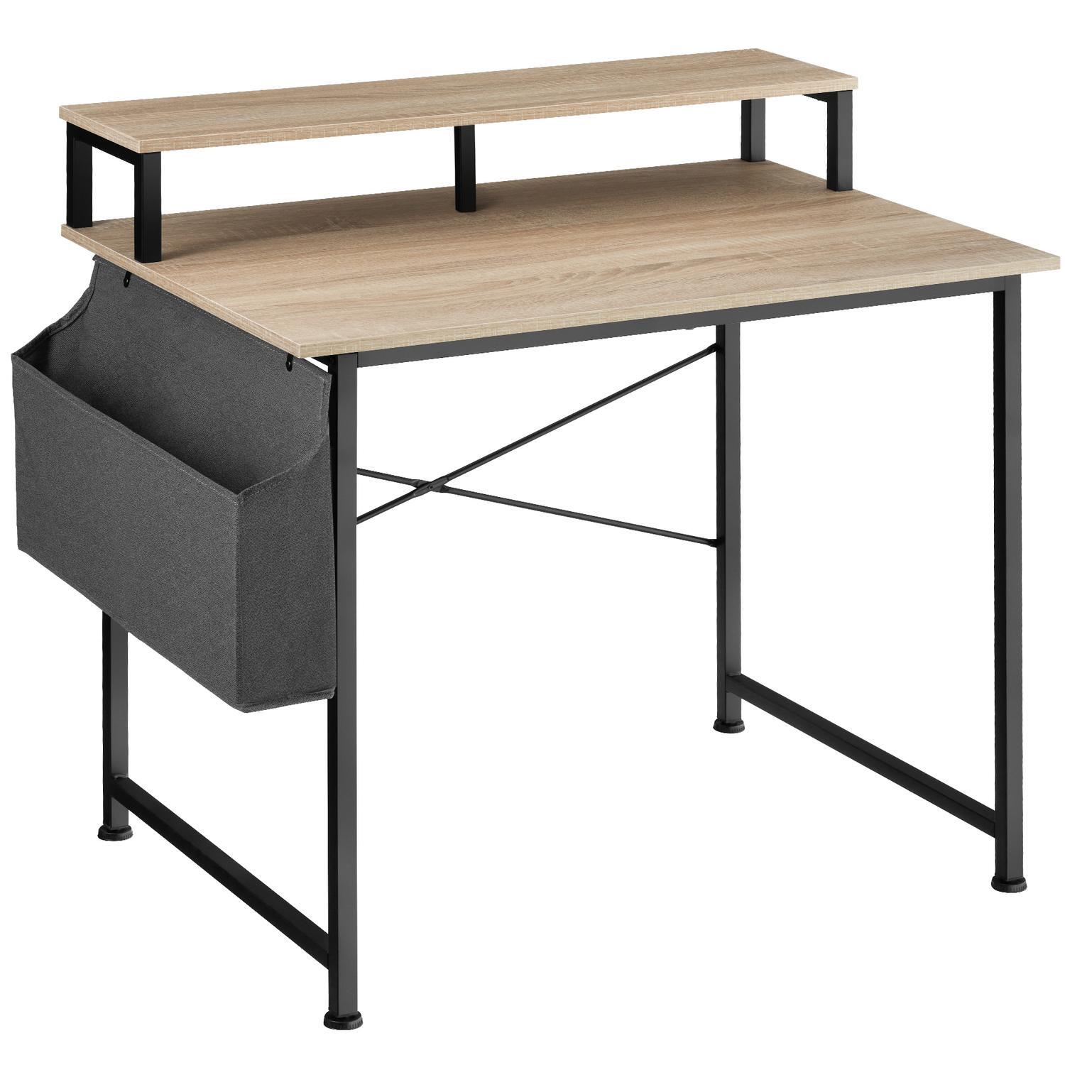 tectake Skrivbord med hylla och tygpåse - Industriellt lätt trä, ek Sonoma,  120 cm - Elgiganten