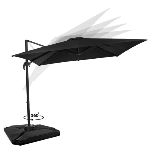 VONROC Parasoll Pisogne 300x300cm – Premium parasoll - Antracit / Svart  |Inkl. 4st Parasollplattor - Elgiganten