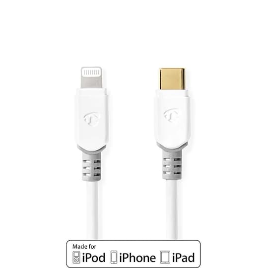 Lightning Kabel, USB 2.0, Apple Lightning, 8-stifts, USB-C™ Hane, 480  Mbps, Guldplaterad, 1.00 m, Rund, PVC, Vit