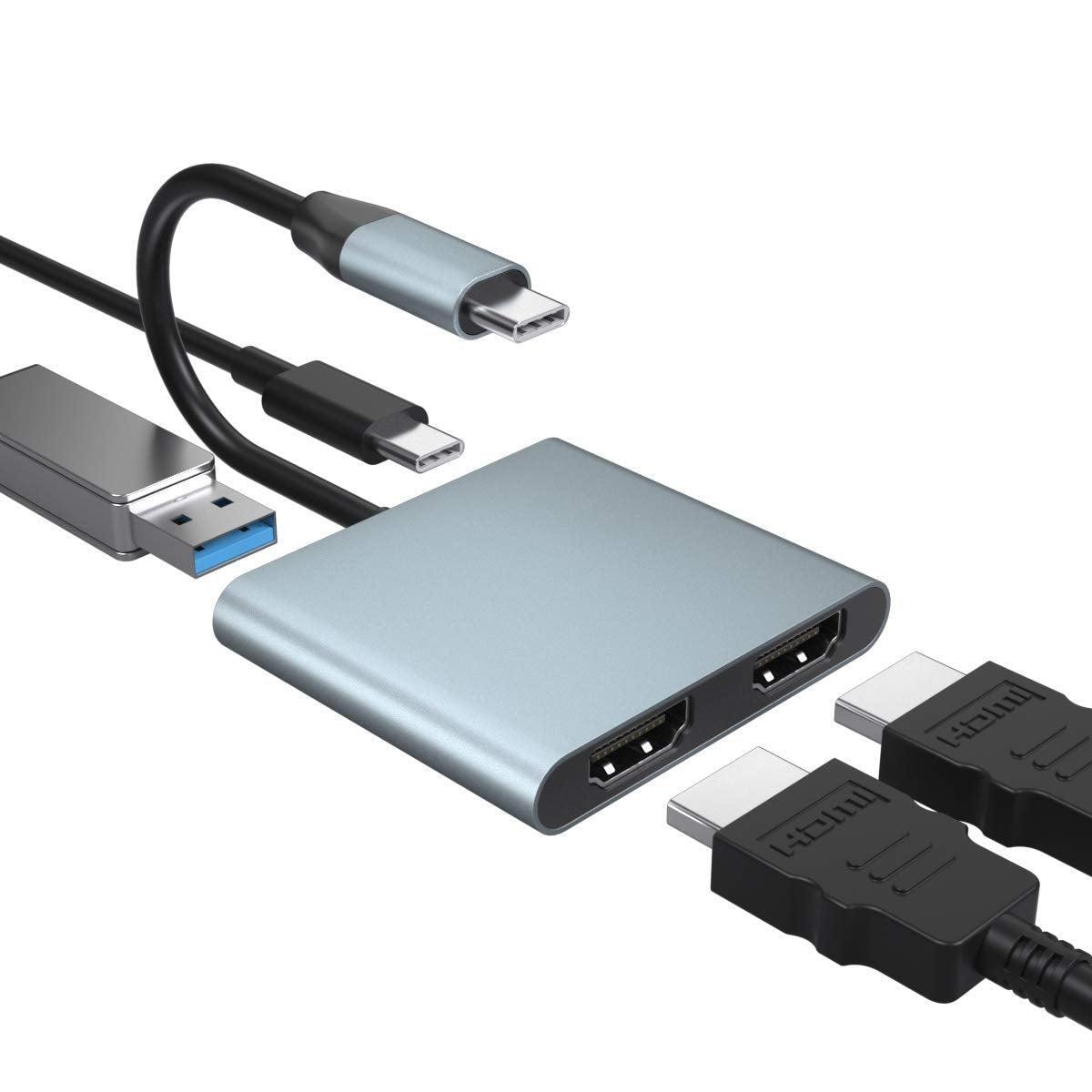 NÖRDIC USB-C till 2xHDMI adapter 4K30Hz 1xUSB-C 60W PD 1xUSB-A 3.1 5Gbps  MST - Elgiganten