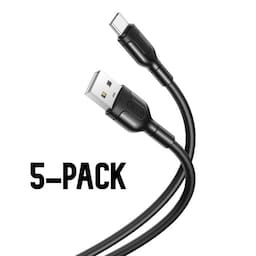XO NB212 - USB till USB-C-kabel, Snabbladdning (2,1A), 1m, 5-Pack