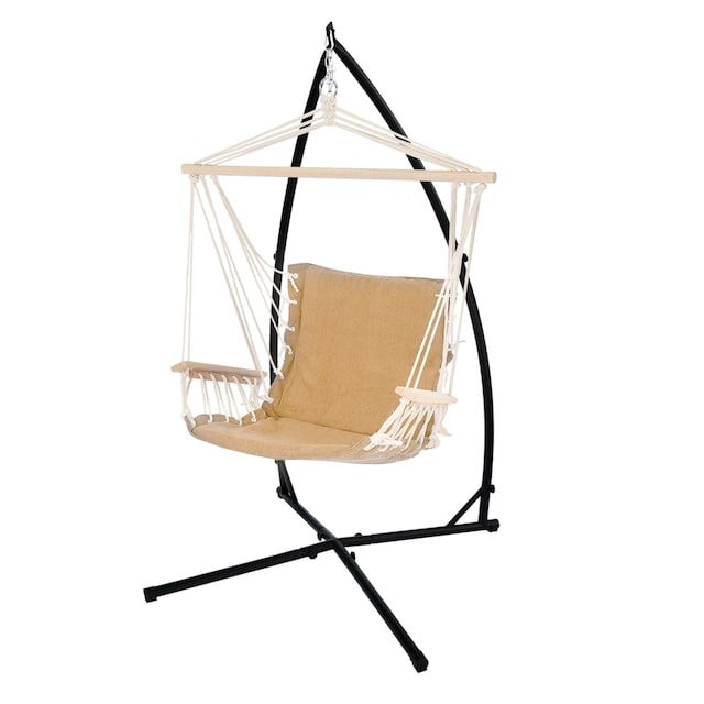 Hängande stol med armstöd och ram 210 cm Terra Cota i bomull och trä