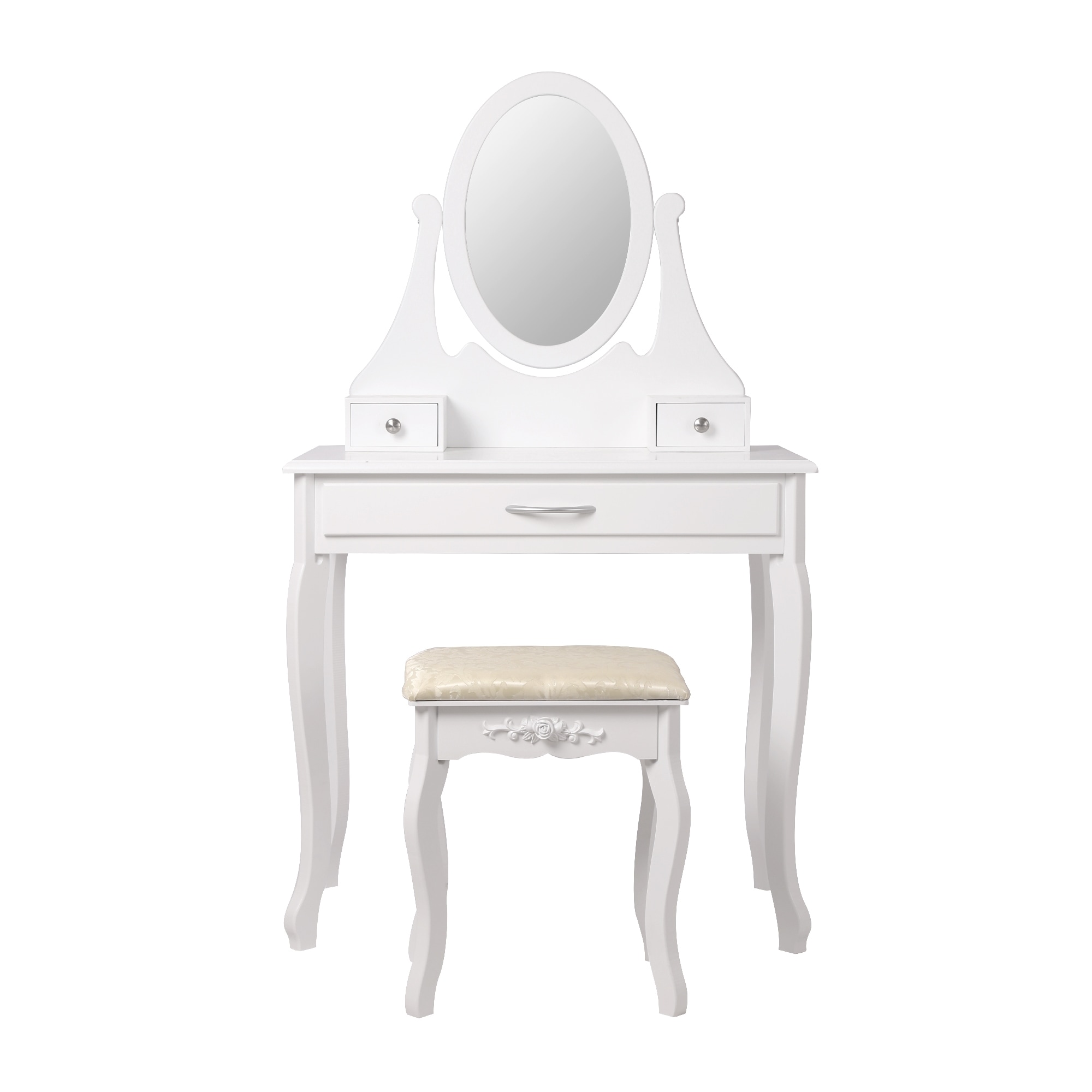 ML Design dressing bord vita, frisörbord med spegel, pall och 3 lådor, 75 x 140