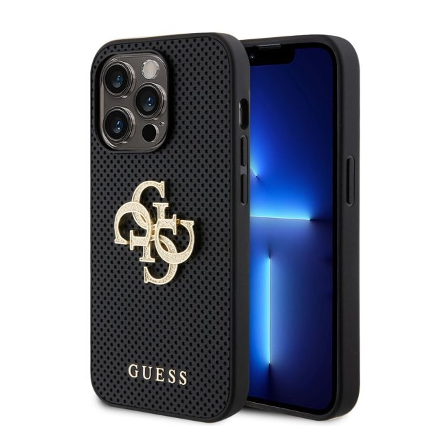 Guess iPhone 15 Pro Skal Perforated Glitter Svart