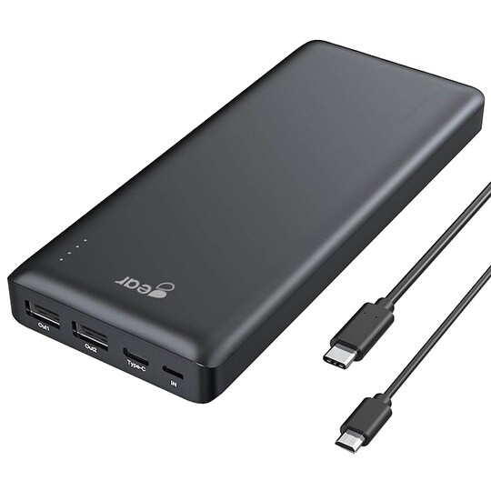 Gear 20000mAh USB powerbank och PD laddare (svart) - Elgiganten