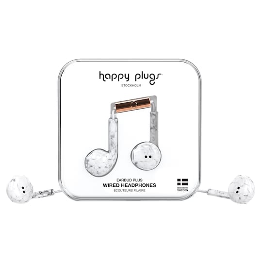 Happy Plugs Earbud Plus in-ear hörlurar (vit marmor) - Elgiganten