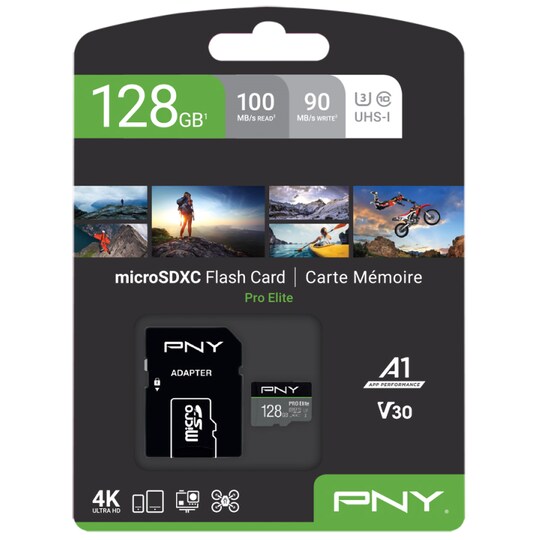 PNY PRO Elite Micro SDXC U3 V30 minneskort 128 GB - Elgiganten