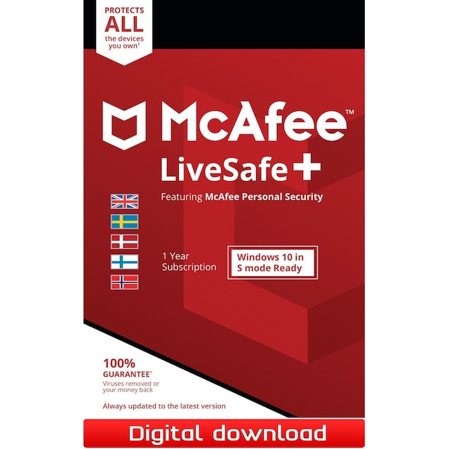 McAfee LiveSafe Plus 1 år - PC Windows,Mac OSX,iOS,Android