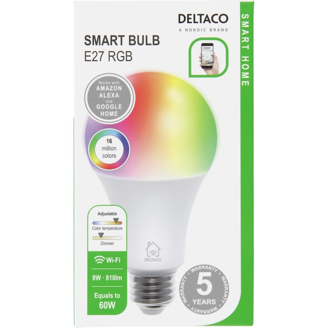 Deltaco E27 smart lampa (RGB)