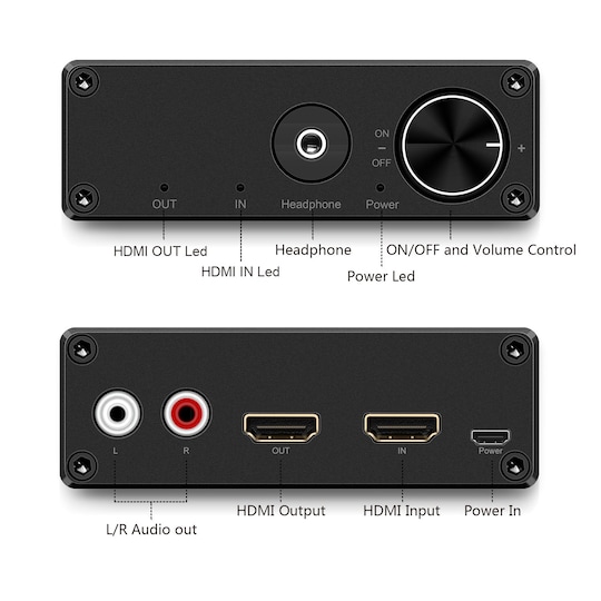 NÖRDIC HDMI Audio Extraktor 5.1 och 2.0, 1xHDMI ingång till 1xHDMI 4K i 30  Hz och 2xRCA utgång. Stöd för Xbox One, PS3/PS4 och Apple TV. - Elgiganten