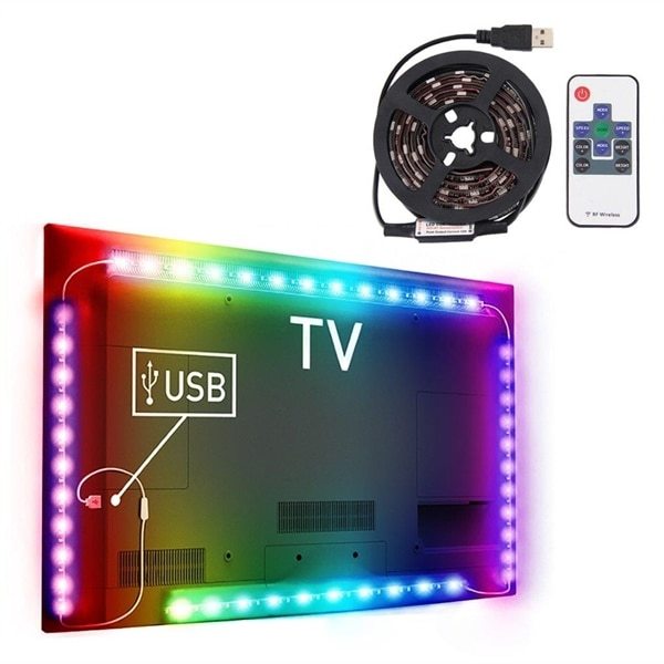 USB-driven TV-belysning / LED-slinga med fjärr - 12W 60 LEDs SMD 5050 RGB  1x1m - Elgiganten