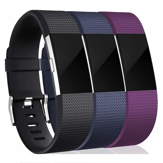 Fitbit Charge 2 armband silikon 3-pack Svart/Blå/Lila (S) - Elgiganten