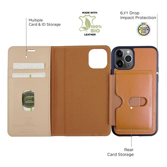 Miljövänliga Äkta Läder iPhone 11 Pro 2 in 1 plånbok mobilskal -  Brown/Beige - Elgiganten