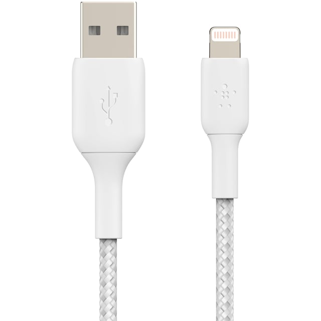 Belkin BOOST CHARGE Lightning till USB-A flätad kabel 2 m (vit)