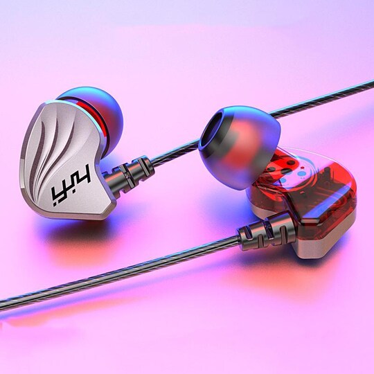 HiFi in ear-hörlurar 3.5mm med volymkontroll - Silver/röd - Elgiganten