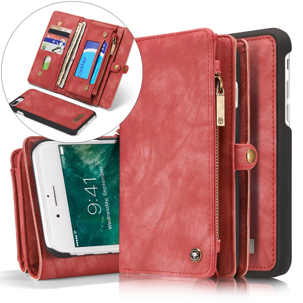 CASEME iPhone 7 Plus Retro Split läder plånboksfodral - Röd - Elgiganten