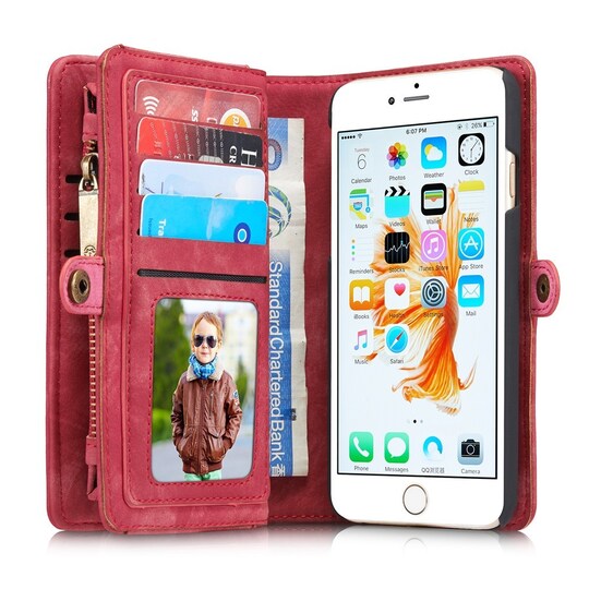 CASEME iPhone 6s 6 Plus Retro Split läder plånboksfodral Röd - Elgiganten