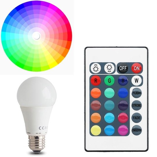 LED-lampa E27 A60 7W RGB (3W) + (7W) Med Fjärrkontroll - Elgiganten
