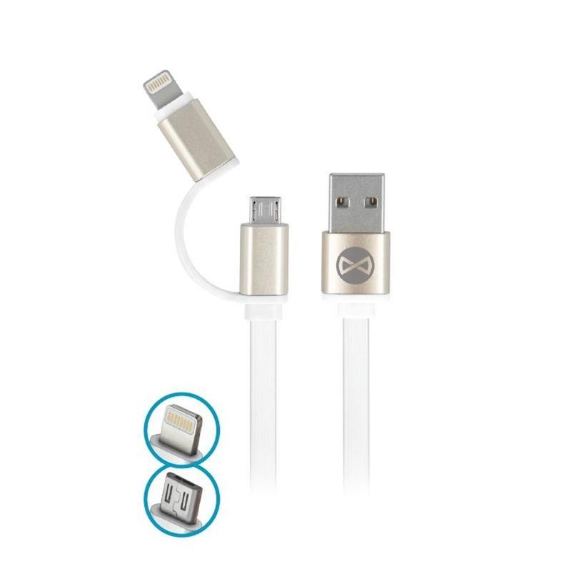 Forever micro USB kabel 2in1 med iPhone 8-PIN kontakt Vit - Elgiganten