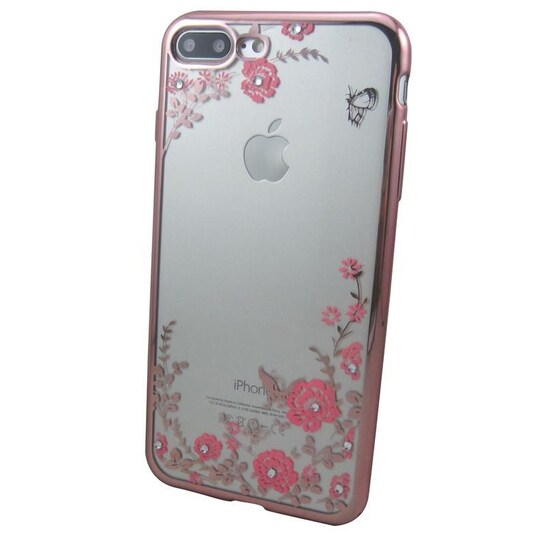 TPU skal iPhone 7 Plus/ iPhone 8 Plus, Blommor och strasspärlor, Rosa -  Elgiganten