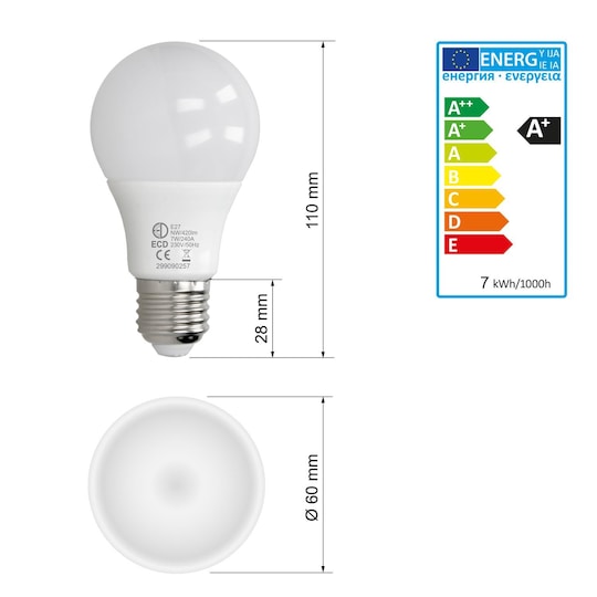 E27 LED-lampa lampa glödlampor lysande glödlampa 7W kyla vit - Elgiganten