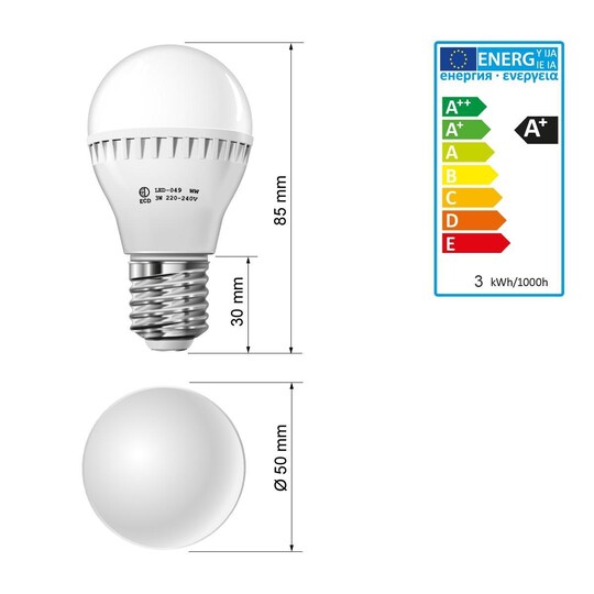Uppsättning av 10 E27 ECD GERMANY® Lampa LED 3W 200LM glödlampa WW 3 watt  energi - Elgiganten